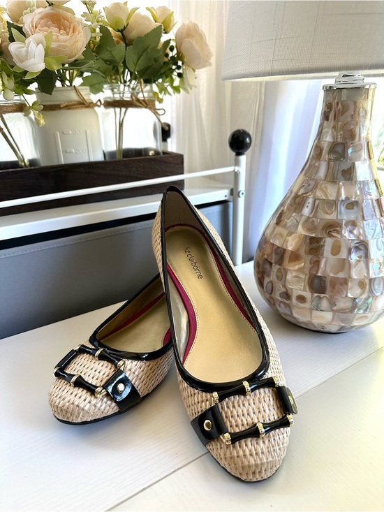 Liz Claiborne Shoes - Liz Claiborne Aleya Raffia Ballet Flats Woven Coastal Natural Black Size 9M